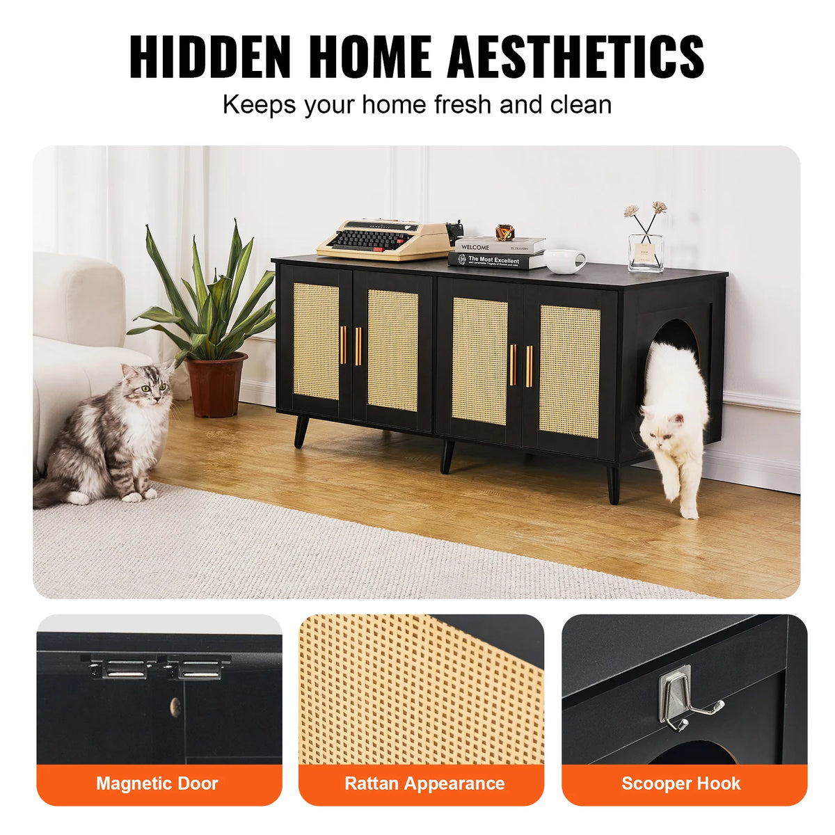 Hidden Litter Box Enclosure for 2 Cats – Wooden Cat Furniture