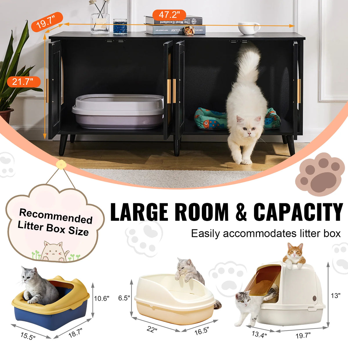 Hidden Litter Box Enclosure for 2 Cats – Wooden Cat Furniture