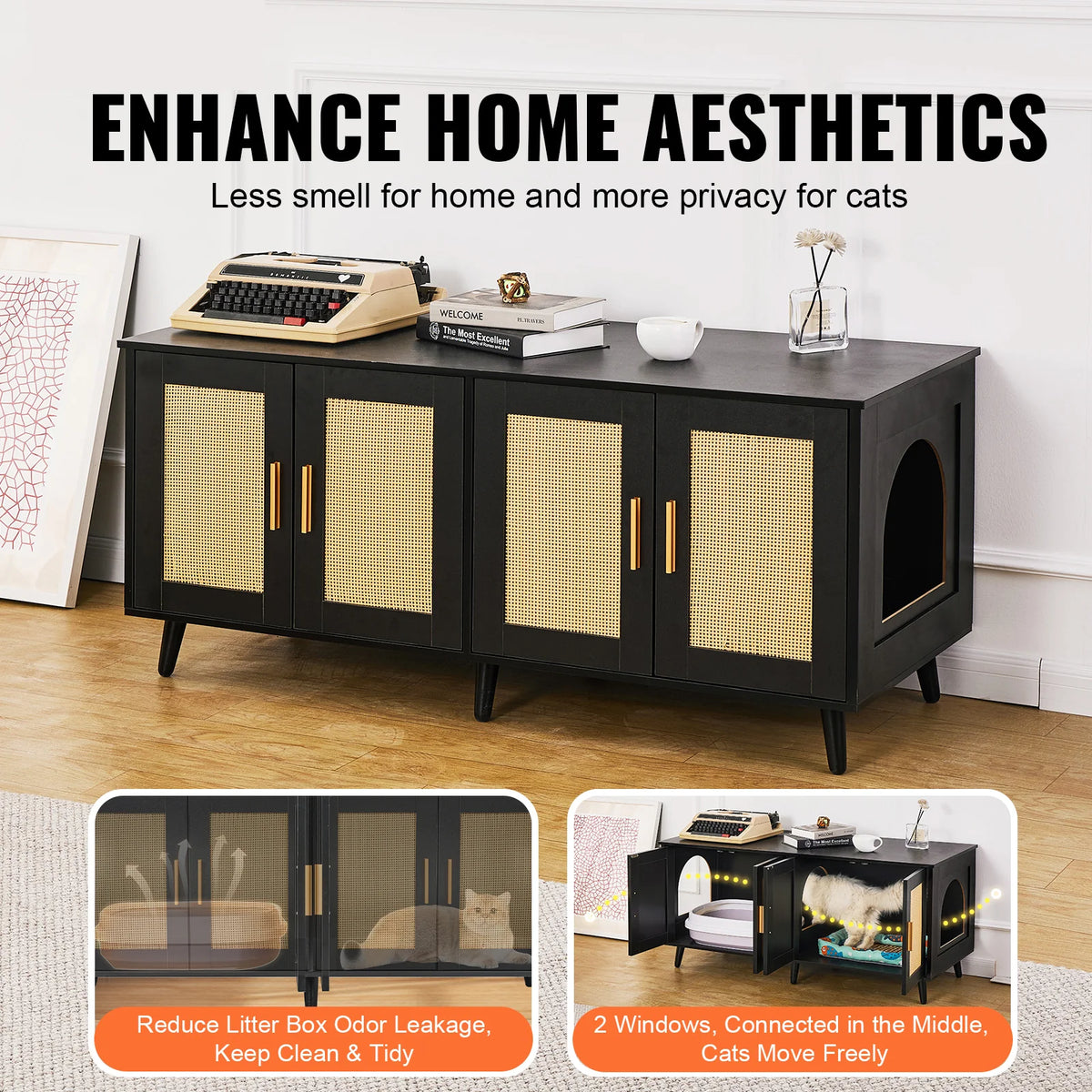 Hidden Litter Box Enclosure for 2 Cats – Wooden Cat Furniture