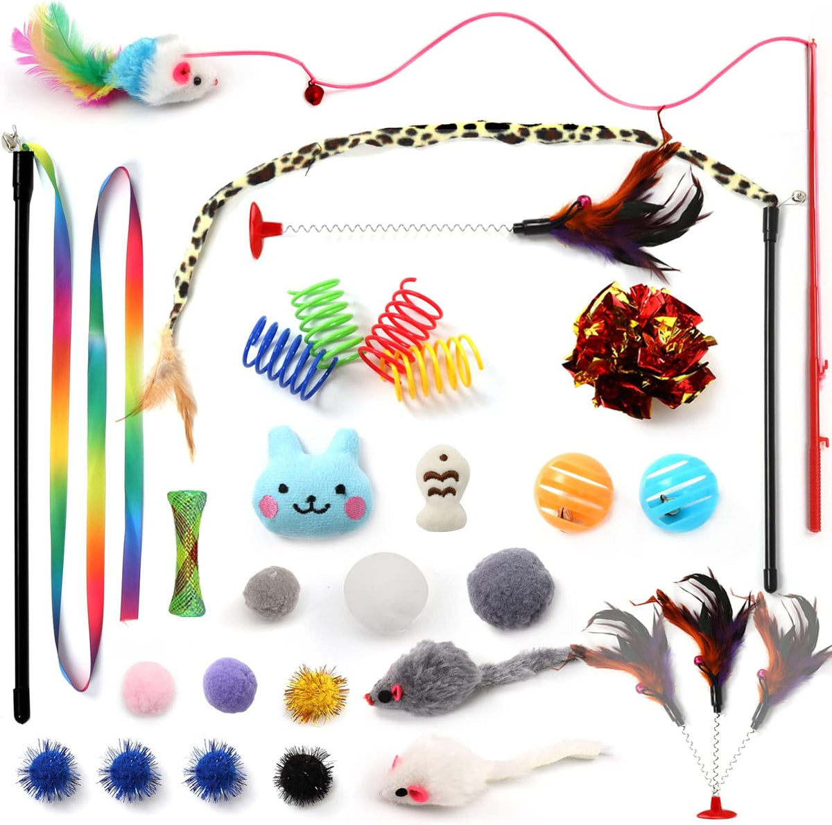 26-Piece Interactive Kitten Toy Variety Pack - Wands, Feathers, Balls, Mice