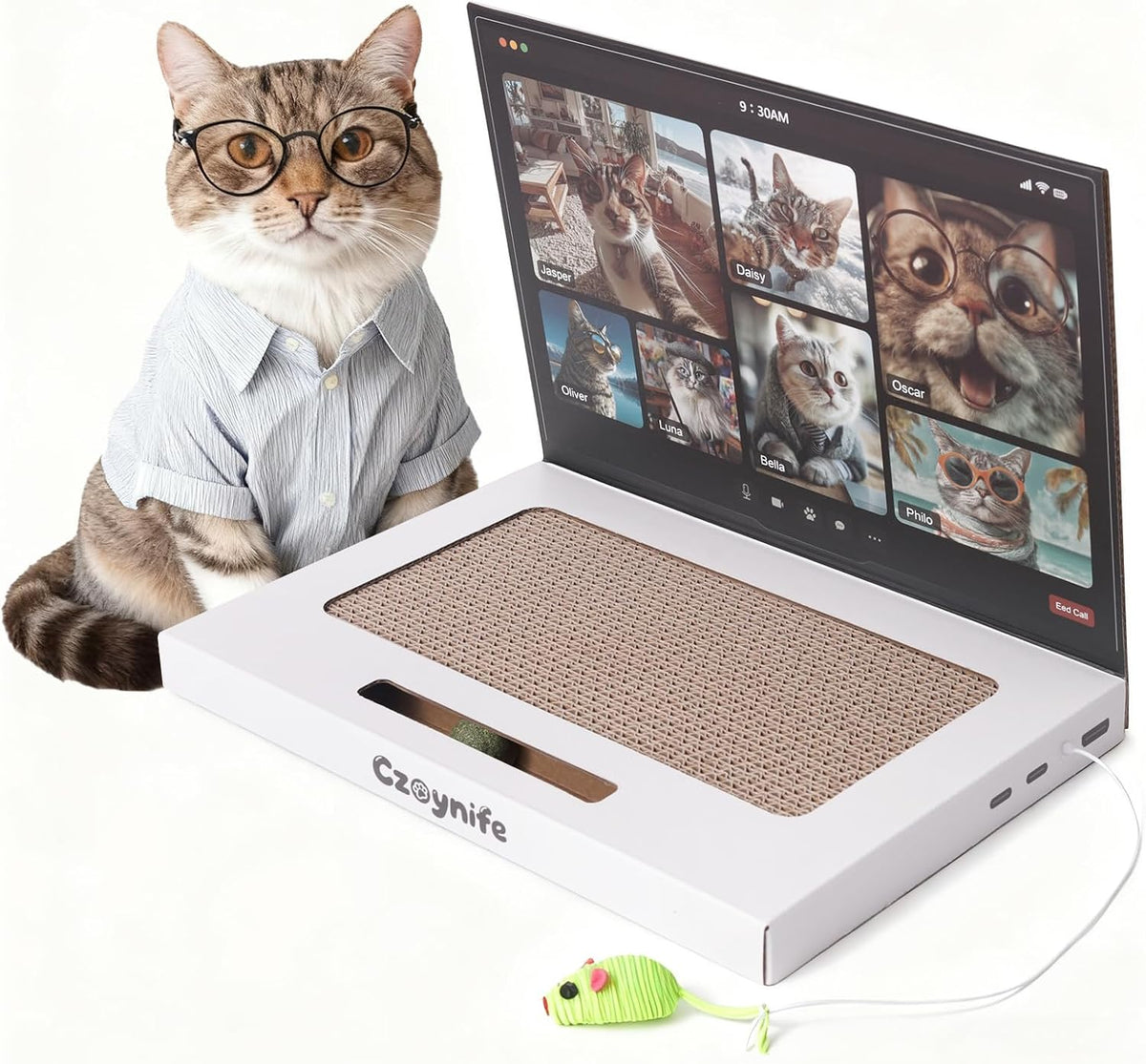 Cat Laptop Scratcher - Cardboard Interactive Toy for Indoor Cats