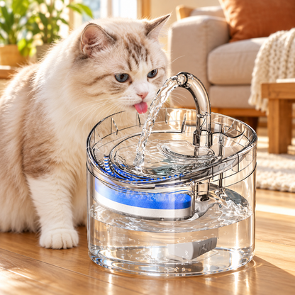 Cat Water Fountain 61oz Clear Pet Drinking Fountain - in a living room corner