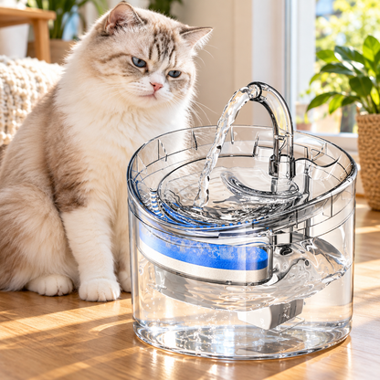 Cat Water Fountain 61oz Clear Pet Drinking Fountain - on a sunny floor