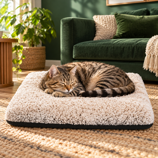 Self-Warming Cat Bed 15x19 - cat napping on the plush bed