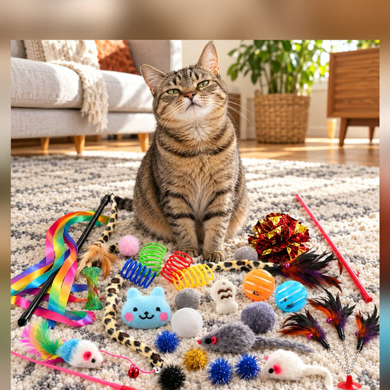 26-Piece Interactive Kitten Toy Variety Pack - 12 second video of a cat playing with a wand toy
