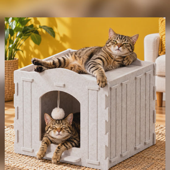 Felt Cat Cave Bed with Fluffy Ball, short video of a cat in the cave